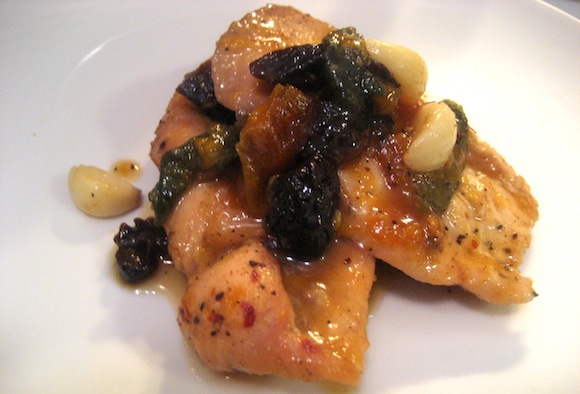 Apricot-Glazed Chicken with Dried Plums and Sage 